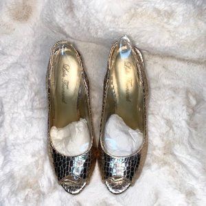 COPY - Gold Peep Toe Sling Back Pumps